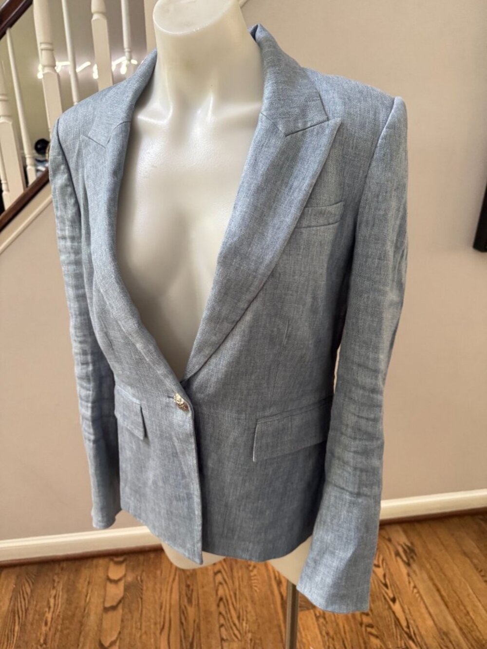 Veronica Beard Danielle One Button Dickey Denim Jacket Blazer Linen Blue 6 - Picture 3 of 4